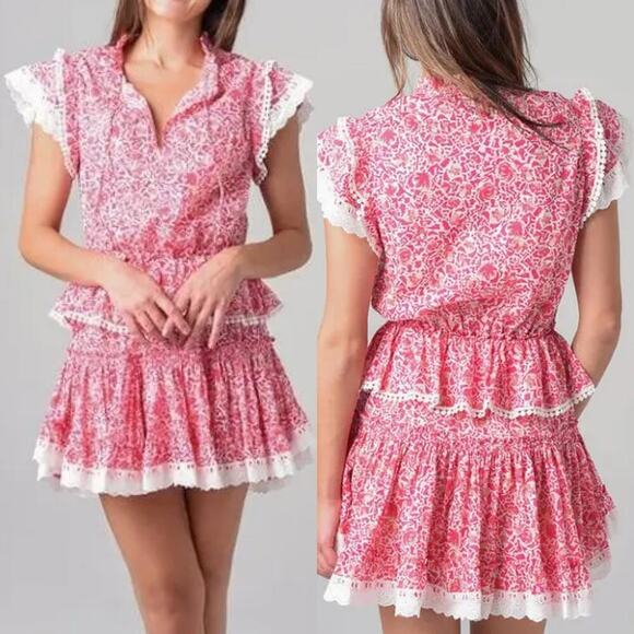 MISA x Revolve Lilian Dress Short in Pink and White Trim Size SMALL - Picture 1 of 8